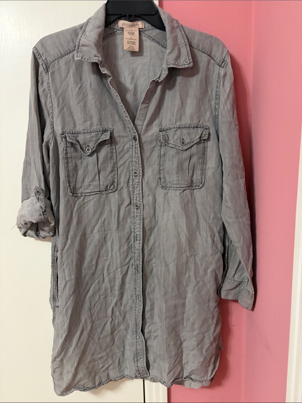 Philosophy Light Gray Button-Front Shirt Dress